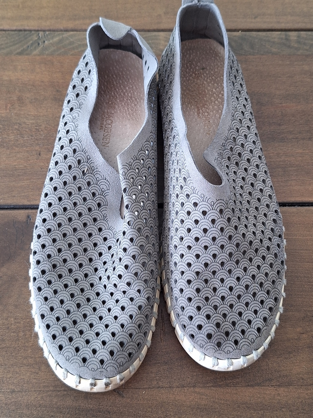 Perforated Grey Slip-On Women's Loafers with Cushioned Insole